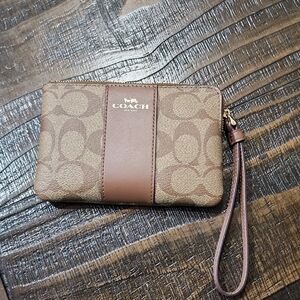 Coach Brown and Tan Signature Wristlet
